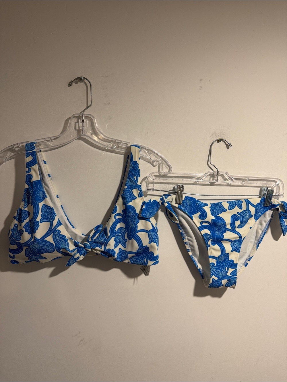 Boden Floral Tie-Front Bandeau Bikini Top-Size 8, Bottoms-Size 6